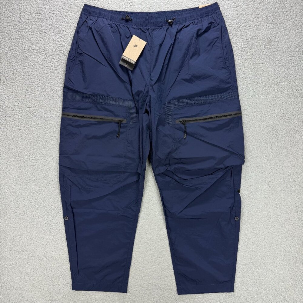 Nike Tech Pants Mens Extra Large XL Navy Blue Woven Cargo Loose Fit Taper Track
